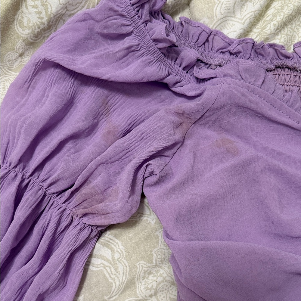 Purple Ruched Off-Shoulder Dress - Picture 2 of 2